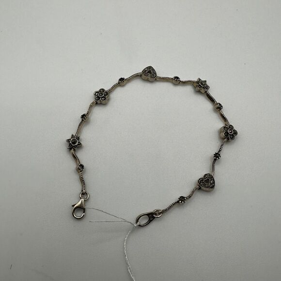 Beautiful marcasite and sterling silver hearts, stars, and flowers bracelet!